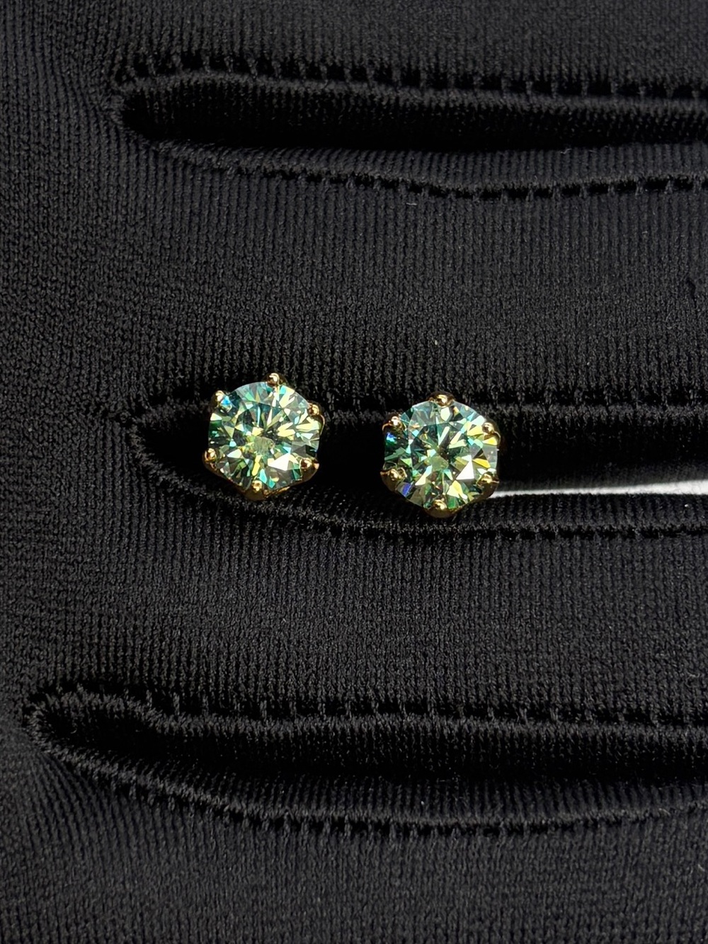 Authentic Green Moissanite 6 Prong Stud Earrings 2CTW
